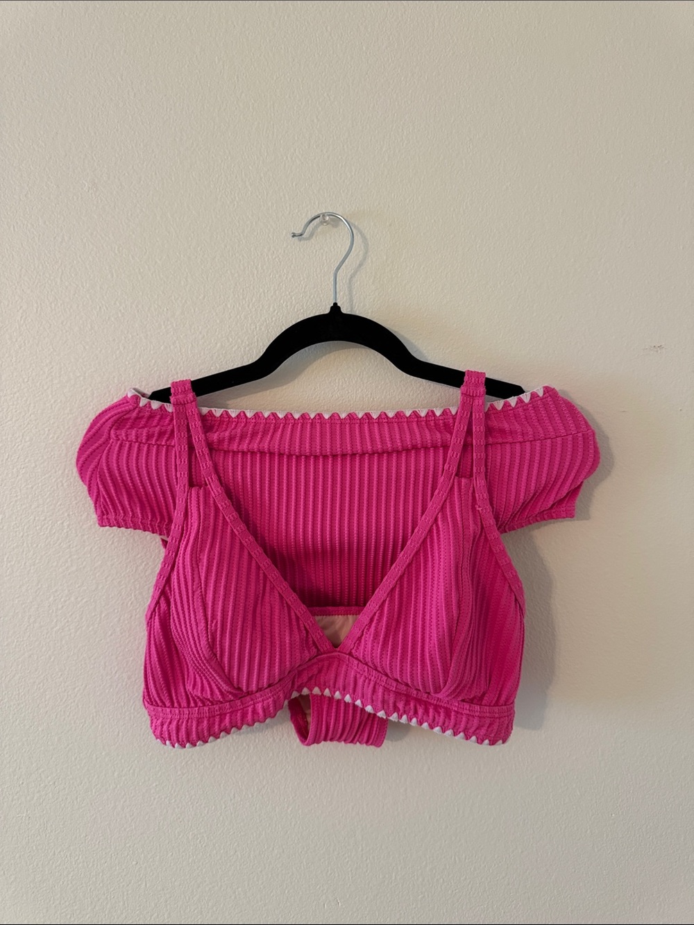 Cupshe Bright Pink Ribbed Bikini Set Size M